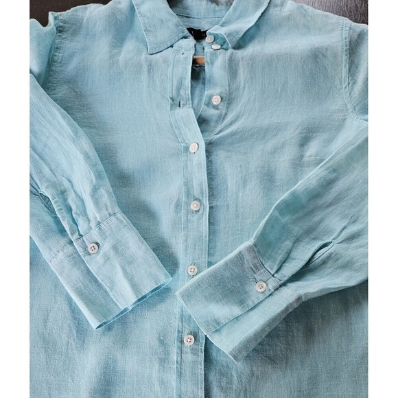 Talbots 100% Linen Button Up Top Blouse Robin Egg Blue Size Med Coastal Easter - Picture 6 of 8
